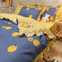 HKM-473363 Sunflower Pattern Polyester Twill Quilt Cover Set with Pillowcases and Bedskirt Options