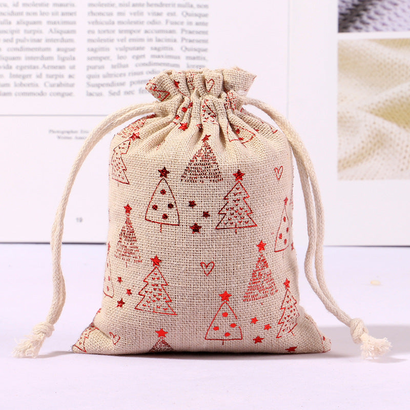 HKM-473491 Multicolor Cotton and Linen Christmas Drawstring Gift Bag, 10x14CM/13x18CM/15x20CM