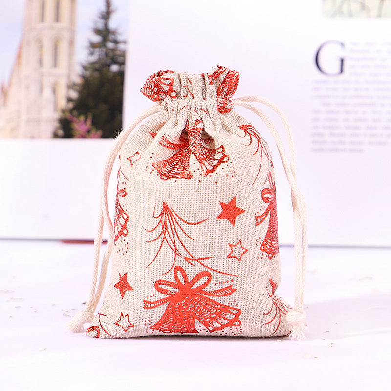 HKM-473491 Multicolor Cotton and Linen Christmas Drawstring Gift Bag, 10x14CM/13x18CM/15x20CM