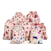 HKM-473491 Multicolor Cotton and Linen Christmas Drawstring Gift Bag, 10x14CM/13x18CM/15x20CM