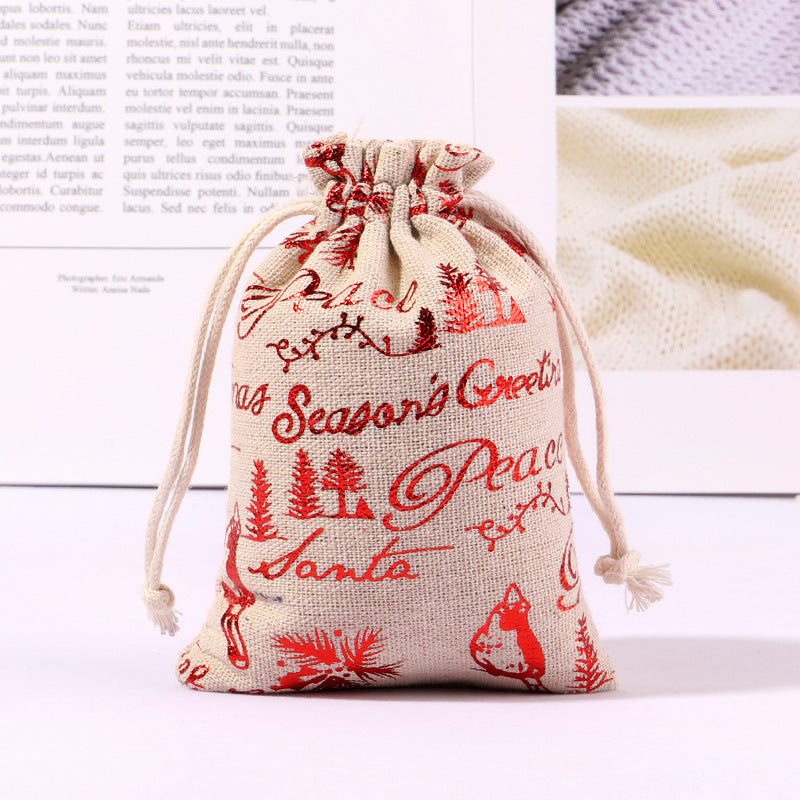 HKM-473491 Multicolor Cotton and Linen Christmas Drawstring Gift Bag, 10x14CM/13x18CM/15x20CM