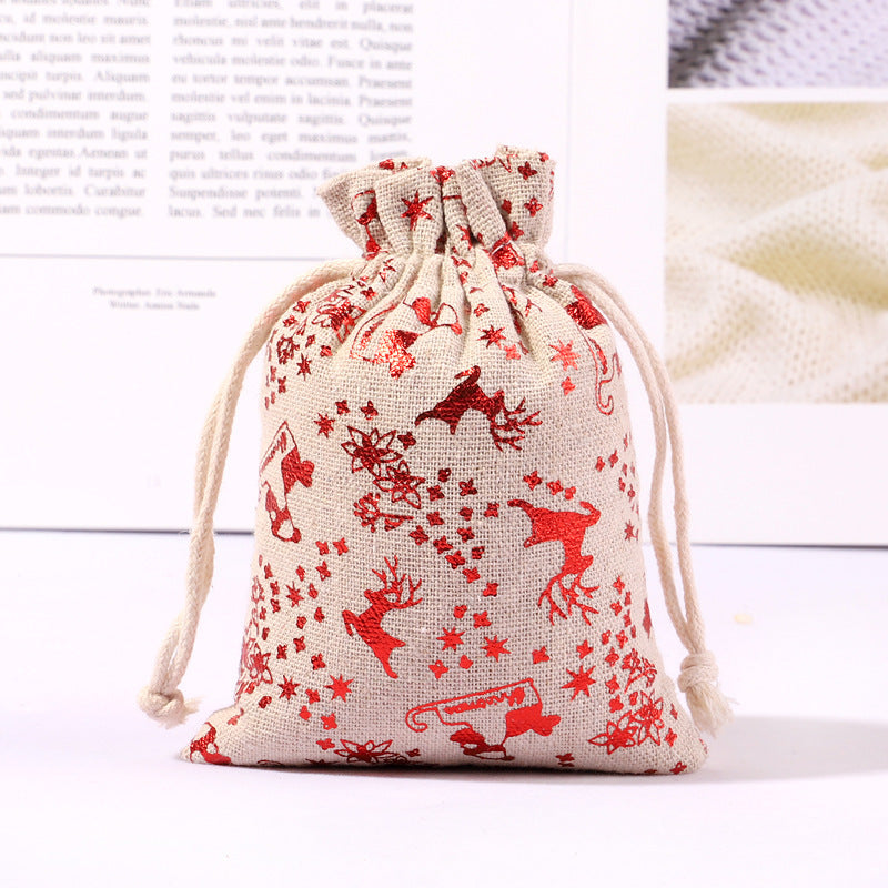 HKM-473491 Multicolor Cotton and Linen Christmas Drawstring Gift Bag, 10x14CM/13x18CM/15x20CM