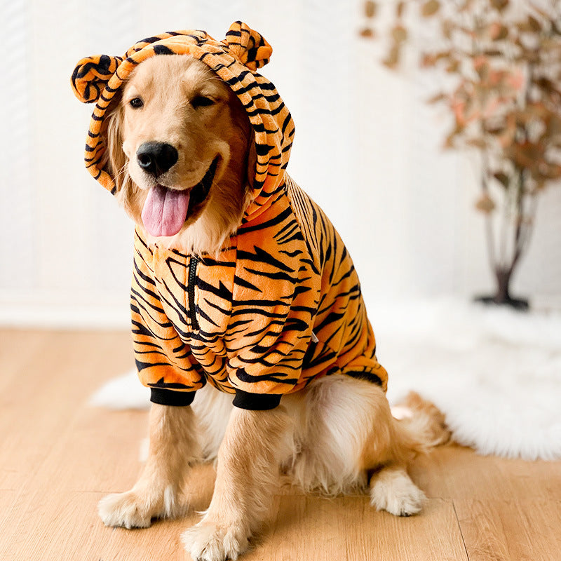 HKM-473619 Tiger Print Pet Costume for Dogs with Wool Lining - Golden Retriever Size