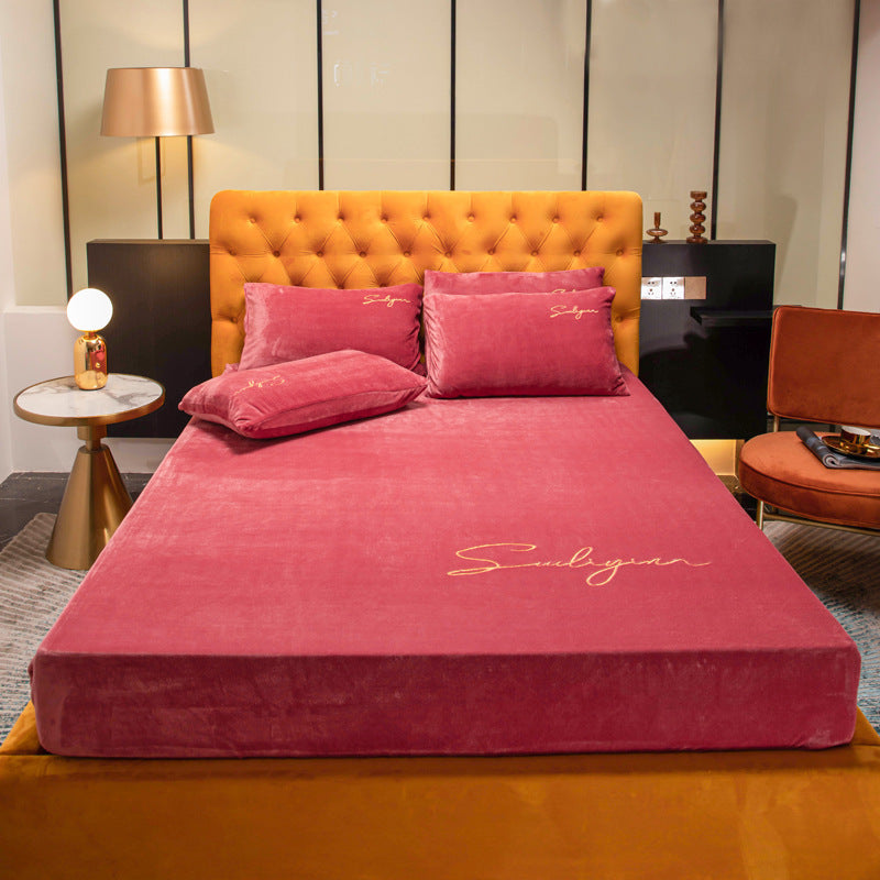 HKM-473683 Coral Velvet Bed Sheet with Crystal Flannel for Simmons Mattress, 180x200-220cm