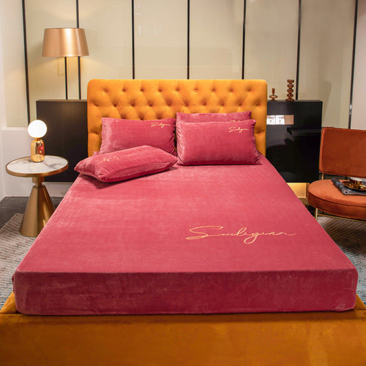 HKM-473683 Coral Velvet Bed Sheet with Crystal Flannel for Simmons Mattress, 180x200-220cm