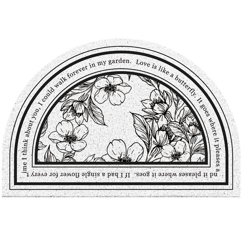 HKM-473747 Nordic Style Non-Slip Semicircle Entrance Door Mat with Plant Flower Design