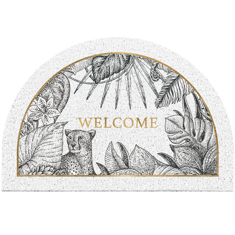 HKM-473747 Nordic Style Non-Slip Semicircle Entrance Door Mat with Plant Flower Design