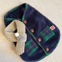 HKM-473811 Cozy Coral Fleece Christmas Scarf for Pets in White and Navy Blue, Multiple Sizes Available