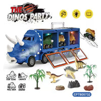 HKM-474003 Dinosaur Transport Carrier Truck with Friction Vehicle and 3 Dinosaurs for Kids Ages 2-7