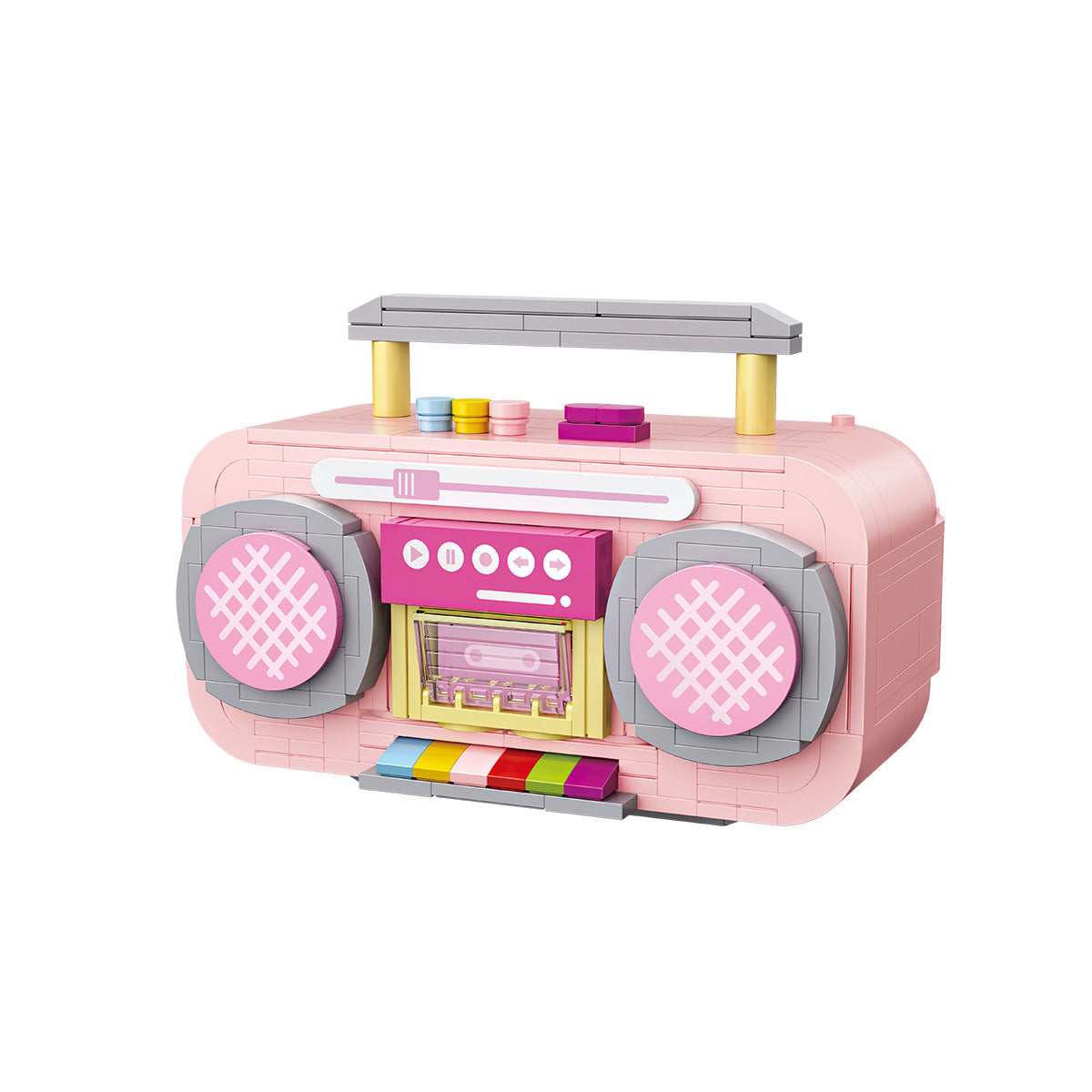 KTX-474067 Pink Mini Tape Recorder Building Blocks Set - 419 Pieces, ABS Plastic Construction