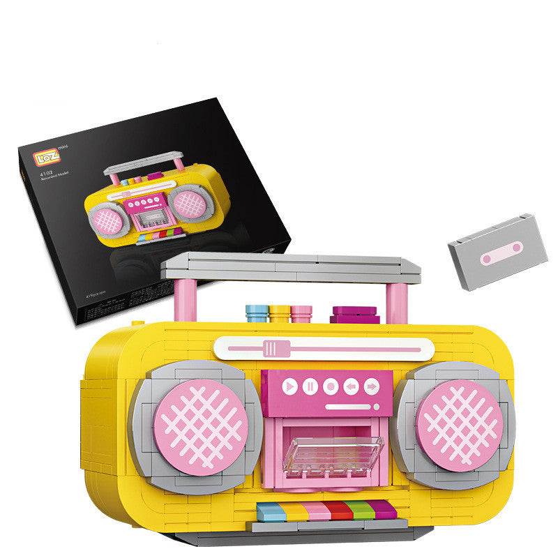 KTX-474067 Pink Mini Tape Recorder Building Blocks Set - 419 Pieces, ABS Plastic Construction