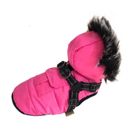 HKM-474195 Thickened Winter Cotton Vest with Warm Fur Collar for Dogs in Rose and Blue-Green