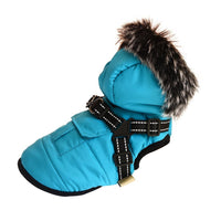 HKM-474195 Thickened Winter Cotton Vest with Warm Fur Collar for Dogs in Rose and Blue-Green