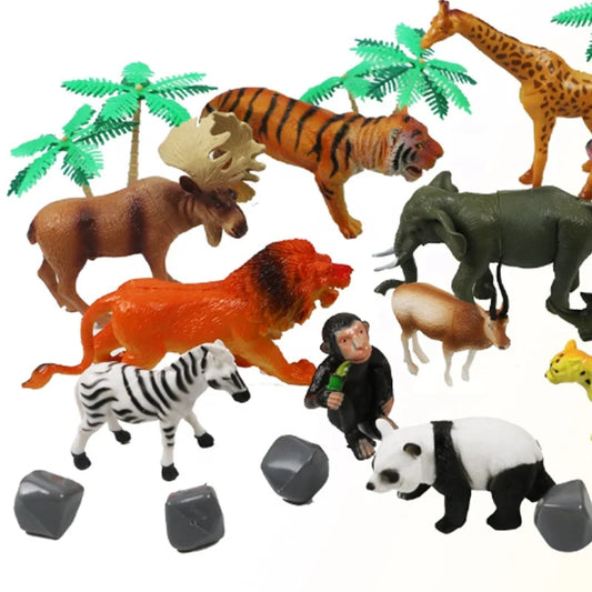 HKM-474195 Wildlife Safari Animal Toy Set - 14 Piece Jungle Adventure for Ages 2-4