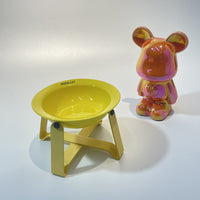 HKM-474387 Ceramic Cat Bowls with Iron Frame Stand - Stylish Elevated Dining Set for Cats