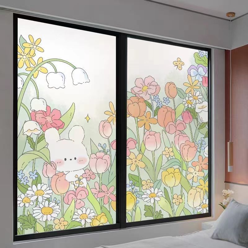 HKM-474451 Frosted Glass Sticker for Windows - Modern Design with Floral and Animal Patterns, 60cm x 100cm