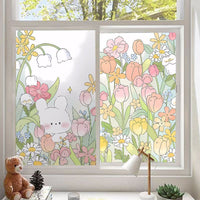HKM-474451 Frosted Glass Sticker for Windows - Modern Design with Floral and Animal Patterns, 60cm x 100cm