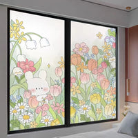 HKM-474451 Frosted Glass Sticker for Windows - Modern Design with Floral and Animal Patterns, 60cm x 100cm