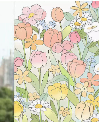 HKM-474451 Frosted Glass Sticker for Windows - Modern Design with Floral and Animal Patterns, 60cm x 100cm