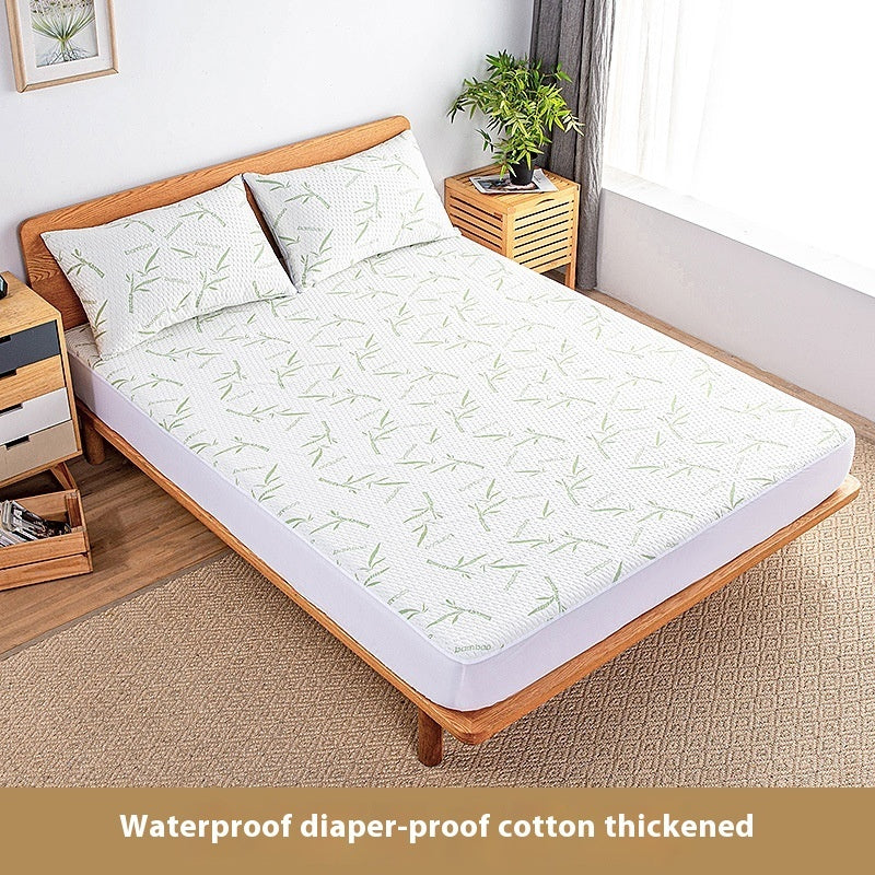 HKM-474515 Bamboo Leaf Waterproof Mattress Protector with Breathable Quilted Design for 1.8m Bed
