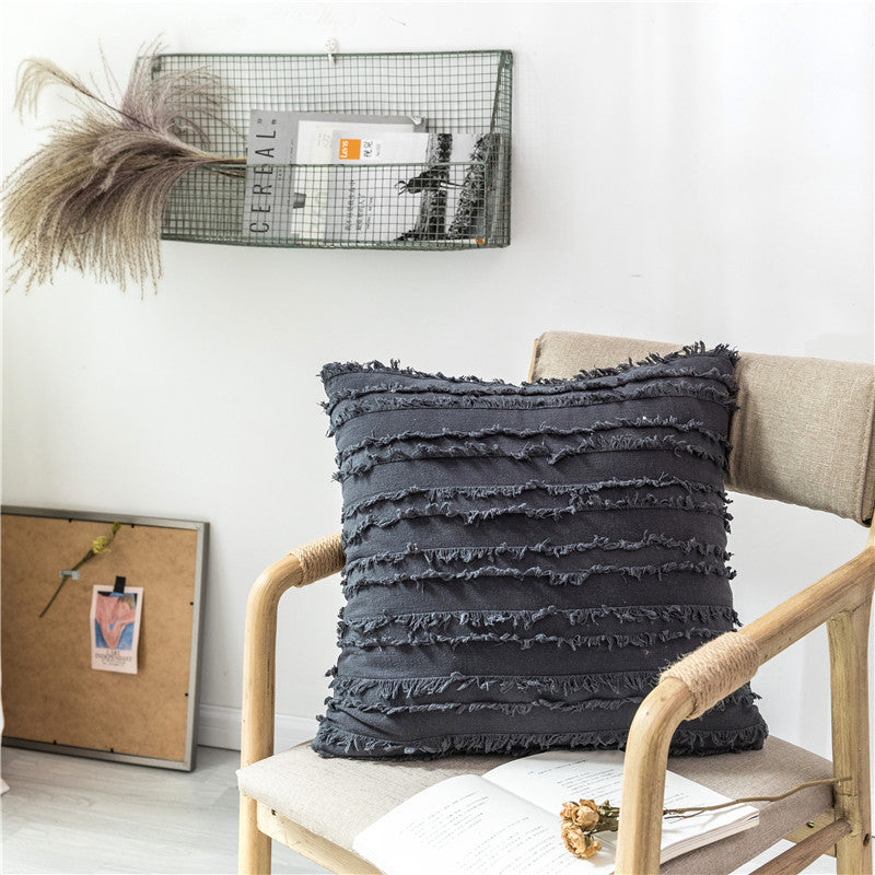 HKM-474579 Fringed Jacquard Cotton and Linen Pillowcase, 45x45cm, Soft PP Cotton Filling for Living Room and Bedroom