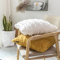 HKM-474579 Fringed Jacquard Cotton and Linen Pillowcase, 45x45cm, Soft PP Cotton Filling for Living Room and Bedroom