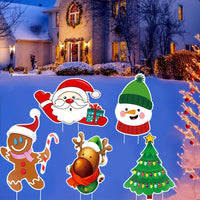 HKM-474643 5 Pack Multicoloured Christmas Outdoor Yard Signs for Holiday Decorations - Includes Tree, Reindeer, Santa, Gingerbread, and Snowman Designs