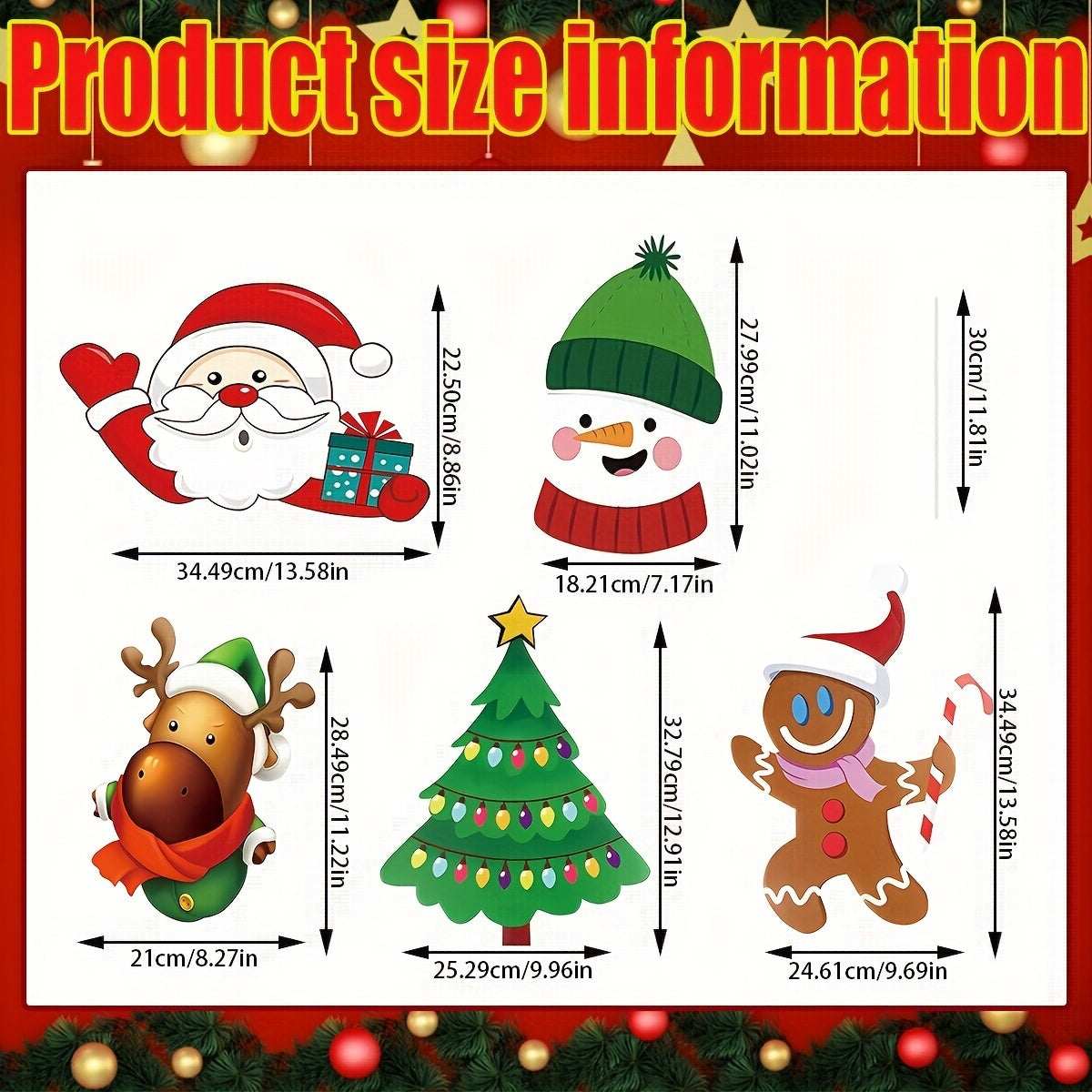 HKM-474643 5 Pack Multicoloured Christmas Outdoor Yard Signs for Holiday Decorations - Includes Tree, Reindeer, Santa, Gingerbread, and Snowman Designs