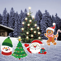 HKM-474643 5 Pack Multicoloured Christmas Outdoor Yard Signs for Holiday Decorations - Includes Tree, Reindeer, Santa, Gingerbread, and Snowman Designs