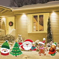 HKM-474643 5 Pack Multicoloured Christmas Outdoor Yard Signs for Holiday Decorations - Includes Tree, Reindeer, Santa, Gingerbread, and Snowman Designs