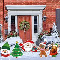 HKM-474643 5 Pack Multicoloured Christmas Outdoor Yard Signs for Holiday Decorations - Includes Tree, Reindeer, Santa, Gingerbread, and Snowman Designs