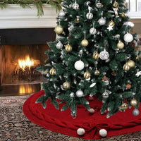 HKM-474963 Elegant Wine Red Christmas Tree Skirt - 120CM Acrylic Decoration for Home & Holiday Display