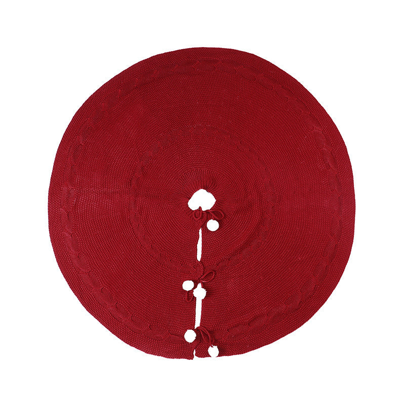 HKM-474963 Elegant Wine Red Christmas Tree Skirt - 120CM Acrylic Decoration for Home & Holiday Display