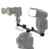 HKM-475091 Dual Hot Shoe Flash Bracket with Adjustable Arm for Photography and Video Recording