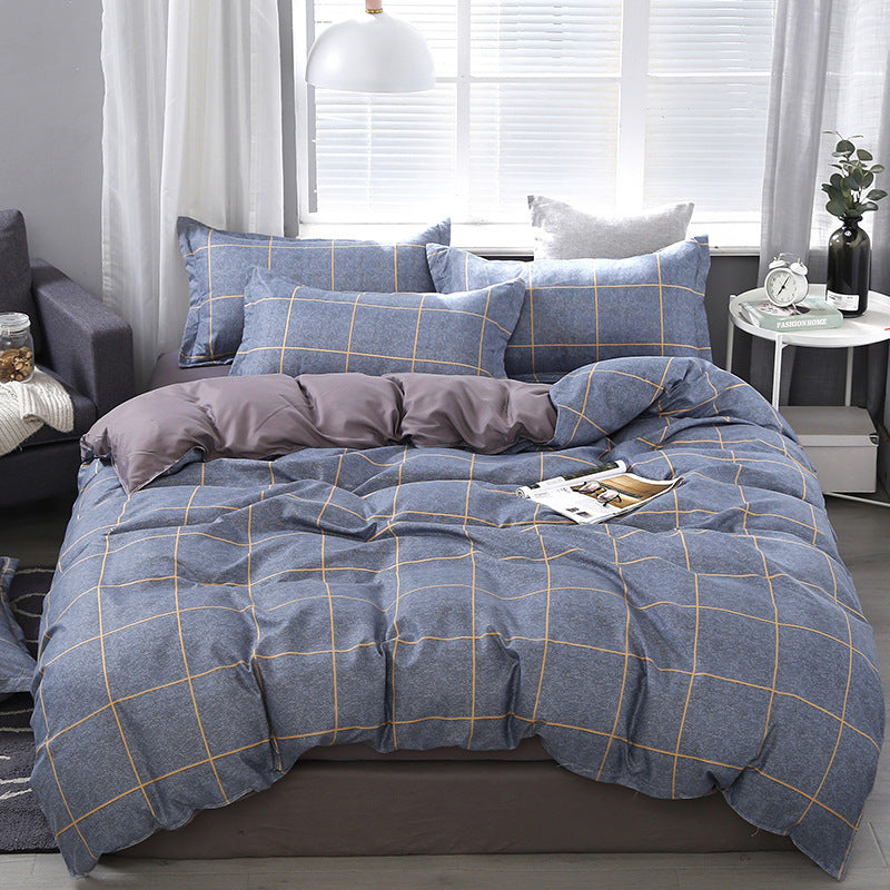 HKM-475347 Korean-style Brushed Bedding Set with Plant and Flower Pattern, Includes Duvet Cover and Pillowcases, 1.2m Size