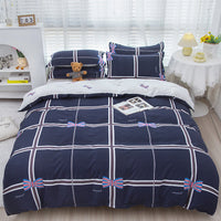 HKM-475347 Korean-style Brushed Bedding Set with Plant and Flower Pattern, Includes Duvet Cover and Pillowcases, 1.2m Size