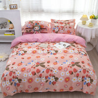 HKM-475347 Korean-style Brushed Bedding Set with Plant and Flower Pattern, Includes Duvet Cover and Pillowcases, 1.2m Size