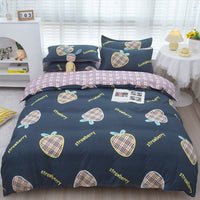HKM-475347 Korean-style Brushed Bedding Set with Plant and Flower Pattern, Includes Duvet Cover and Pillowcases, 1.2m Size