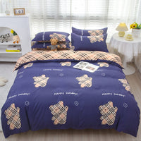 HKM-475347 Korean-style Brushed Bedding Set with Plant and Flower Pattern, Includes Duvet Cover and Pillowcases, 1.2m Size