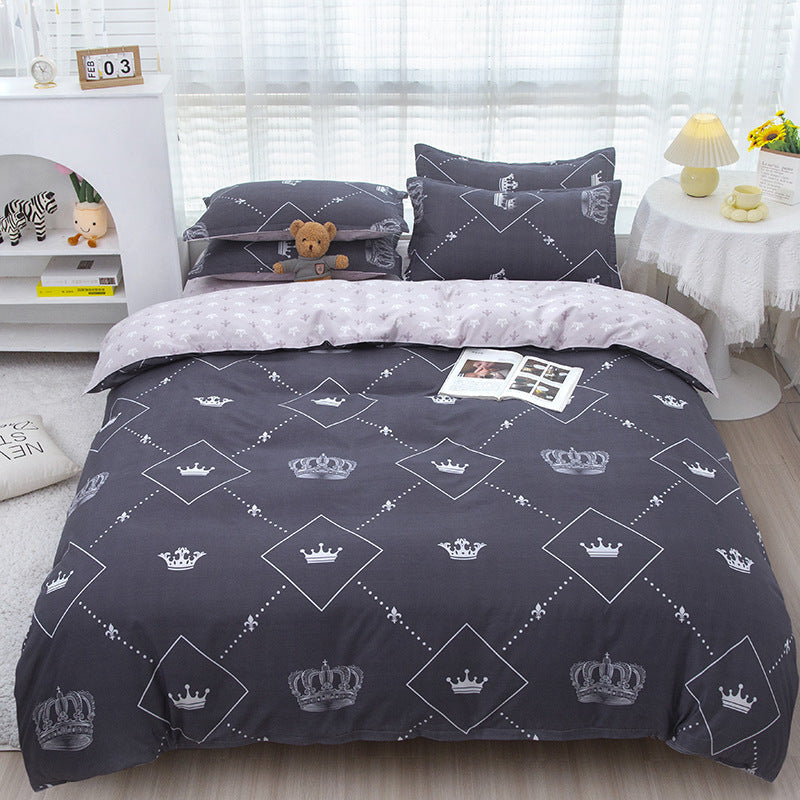 HKM-475347 Korean-style Brushed Bedding Set with Plant and Flower Pattern, Includes Duvet Cover and Pillowcases, 1.2m Size