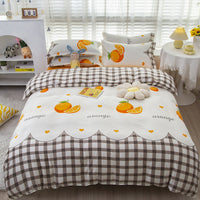 HKM-475347 Korean-style Brushed Bedding Set with Plant and Flower Pattern, Includes Duvet Cover and Pillowcases, 1.2m Size