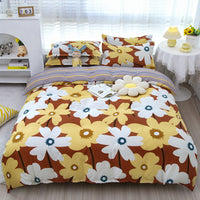 HKM-475347 Korean-style Brushed Bedding Set with Plant and Flower Pattern, Includes Duvet Cover and Pillowcases, 1.2m Size