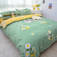 HKM-475347 Korean-style Brushed Bedding Set with Plant and Flower Pattern, Includes Duvet Cover and Pillowcases, 1.2m Size