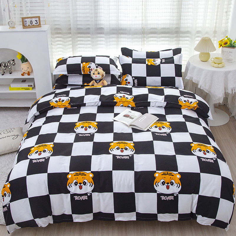 HKM-475347 Korean-style Brushed Bedding Set with Plant and Flower Pattern, Includes Duvet Cover and Pillowcases, 1.2m Size