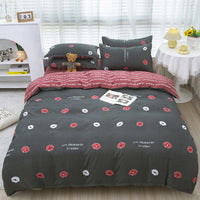 HKM-475347 Korean-style Brushed Bedding Set with Plant and Flower Pattern, Includes Duvet Cover and Pillowcases, 1.2m Size