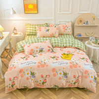 HKM-475347 Korean-style Brushed Bedding Set with Plant and Flower Pattern, Includes Duvet Cover and Pillowcases, 1.2m Size