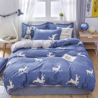 HKM-475347 Korean-style Brushed Bedding Set with Plant and Flower Pattern, Includes Duvet Cover and Pillowcases, 1.2m Size