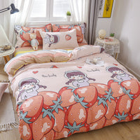 HKM-475347 Korean-style Brushed Bedding Set with Plant and Flower Pattern, Includes Duvet Cover and Pillowcases, 1.2m Size