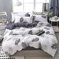 HKM-475347 Korean-style Brushed Bedding Set with Plant and Flower Pattern, Includes Duvet Cover and Pillowcases, 1.2m Size