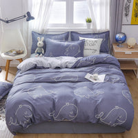 HKM-475347 Korean-style Brushed Bedding Set with Plant and Flower Pattern, Includes Duvet Cover and Pillowcases, 1.2m Size